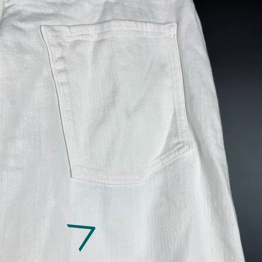 7 For All Mankind Denim Lustre‎ Midi Skirt White Sunny A-Line Side Slit Sz 32